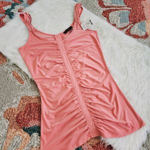 EXPRESS SHIMMER ROUCHED TANK BLOUSE EMBELLISHED STRAP DETAIL